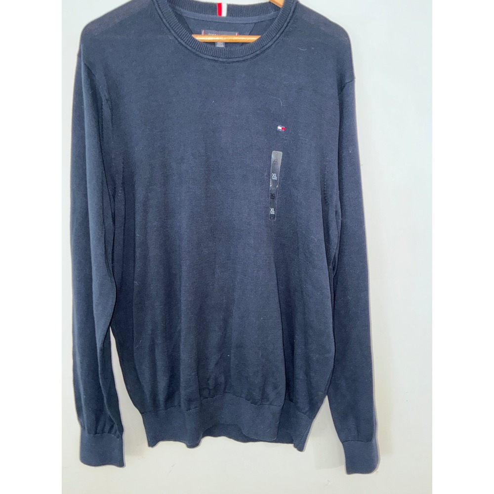 Tommy Hilfiger Sweater Mens XL Navy Blue Crewneck Pullover Flag Logo New
